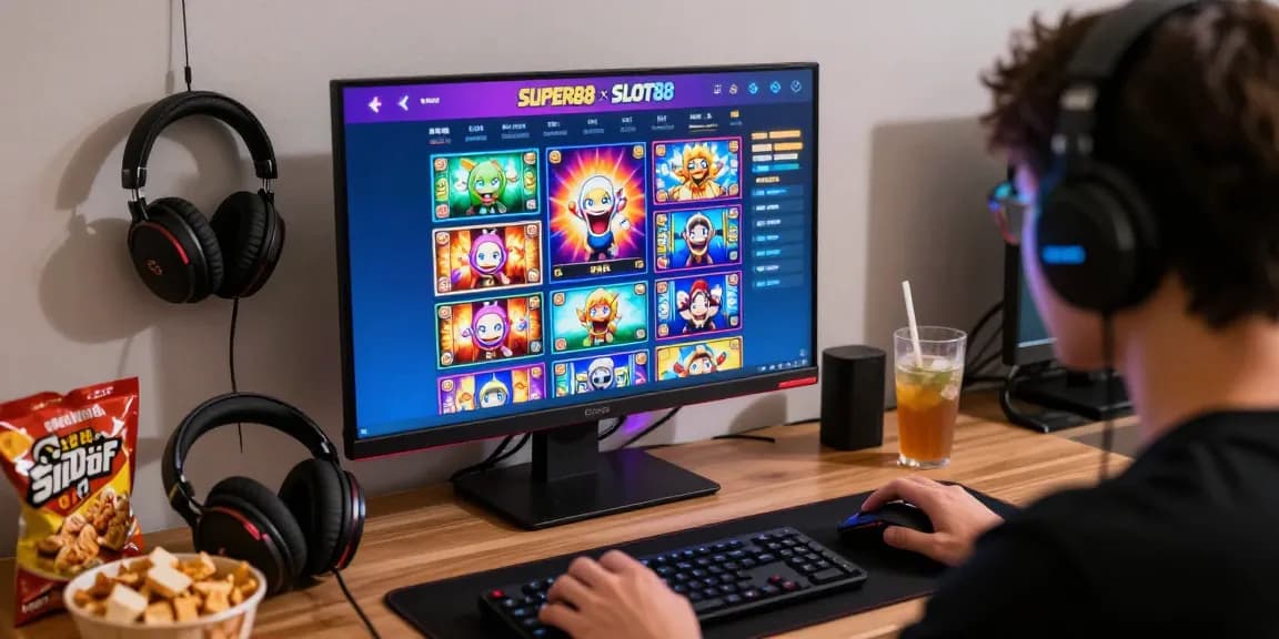 Exciting gaming setup showcasing slot88 apk on screen with vivid graphics and engaging atmosphere