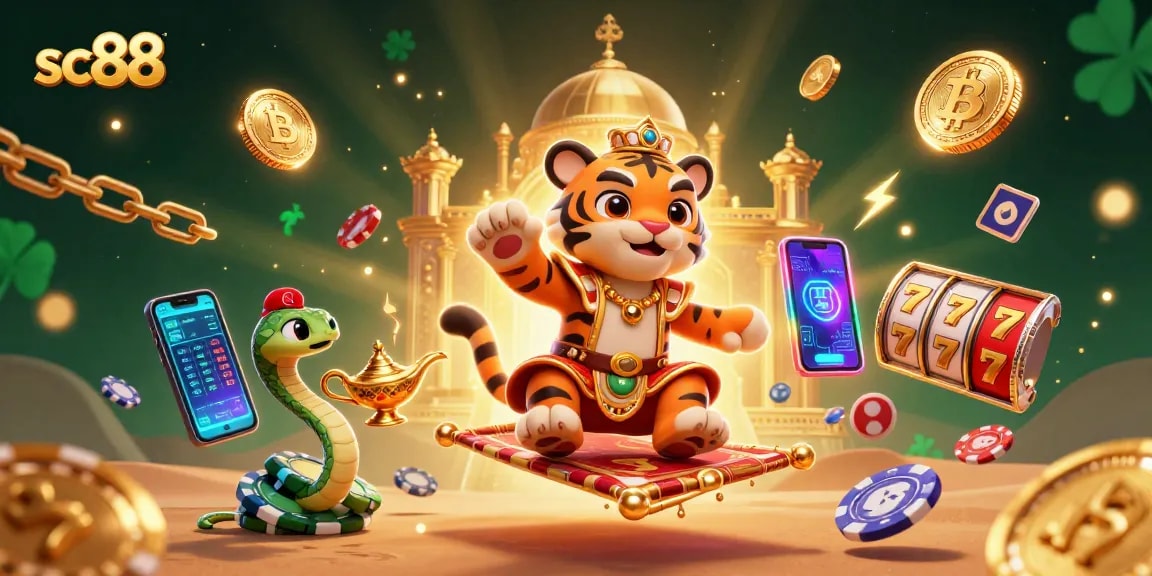Win big with sc88's vibrant casino adventure featuring 3D characters and dynamic slot elements.