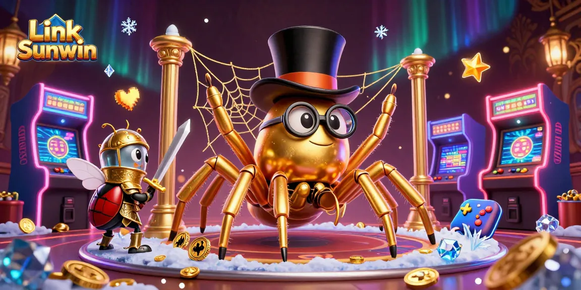 Experience thrilling gameplay with Link Sunwin in a dazzling 3D casino scene featuring unique characters.