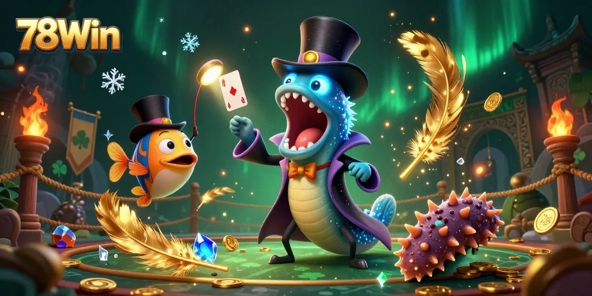 Engage in thrilling card tricks with 78Win's magical underwater casino characters.