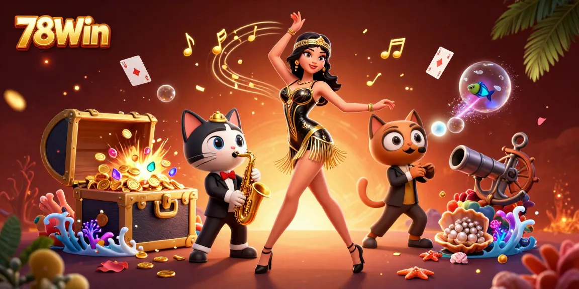 Experience the vibrant action of 78Win with a dazzling dance scene and dynamic casino elements.