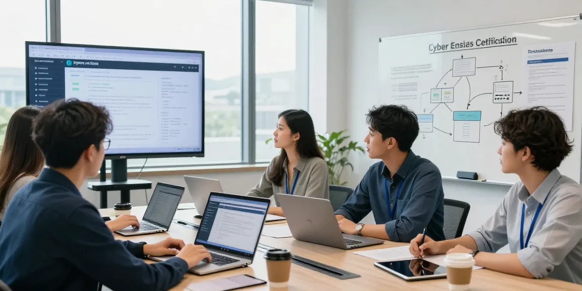 Cyber Essentials certification team collaborating in a modern office, showcasing compliance processes and teamwork.