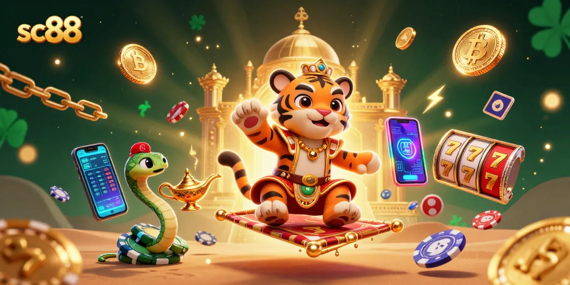 Win big with sc88's vibrant casino adventure featuring 3D characters and dynamic slot elements.