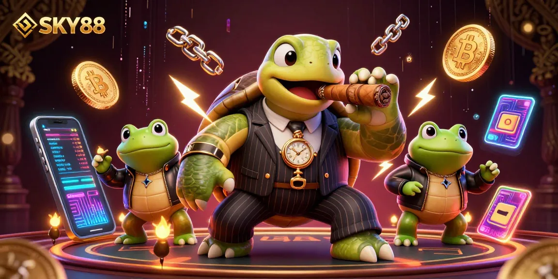 Experience SKY88's dynamic casino world with a giant snapping turtle and bullfrog enforcers.