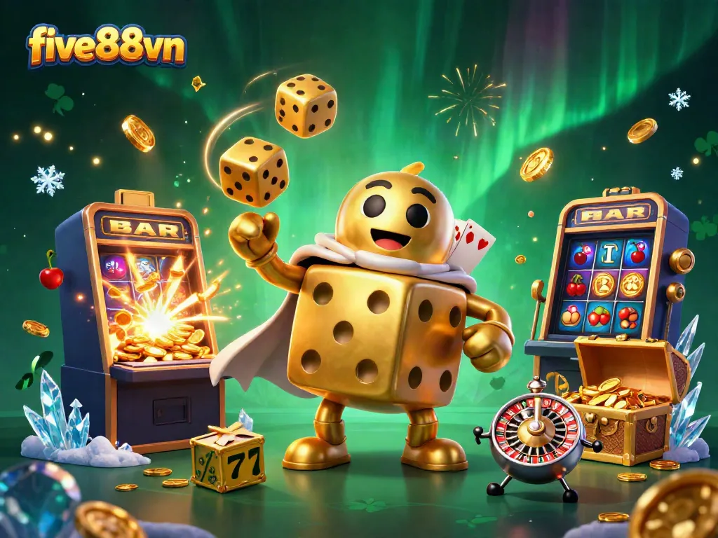 Experience excitement at five88vn with a lively 3D gambling scene showcasing vibrant casino elements.