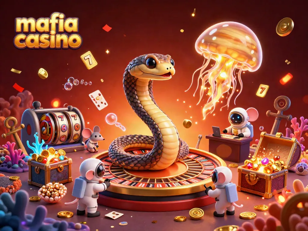 Mice bet on a Saturn ring roulette in a vivid mafia casino scene with gold coins and treasures.