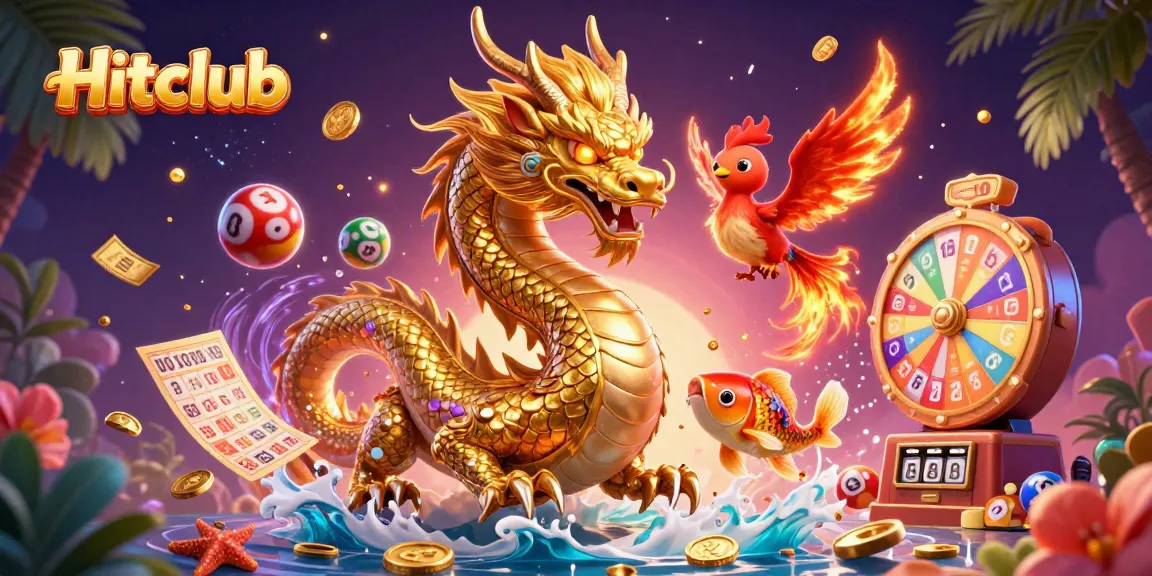 Experience Hitclub's thrilling online gaming with dynamic golden dragon and exciting elements.