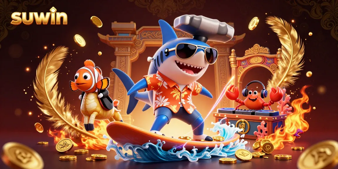 Suwin's thrilling action comes alive with a shark, clownfish, and crab DJ in a gambling paradise.