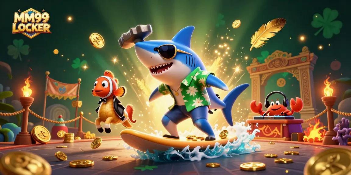 Experience the excitement at MM99 LOCKER with a vibrant 3D casino illustration featuring dynamic characters and gaming elements.